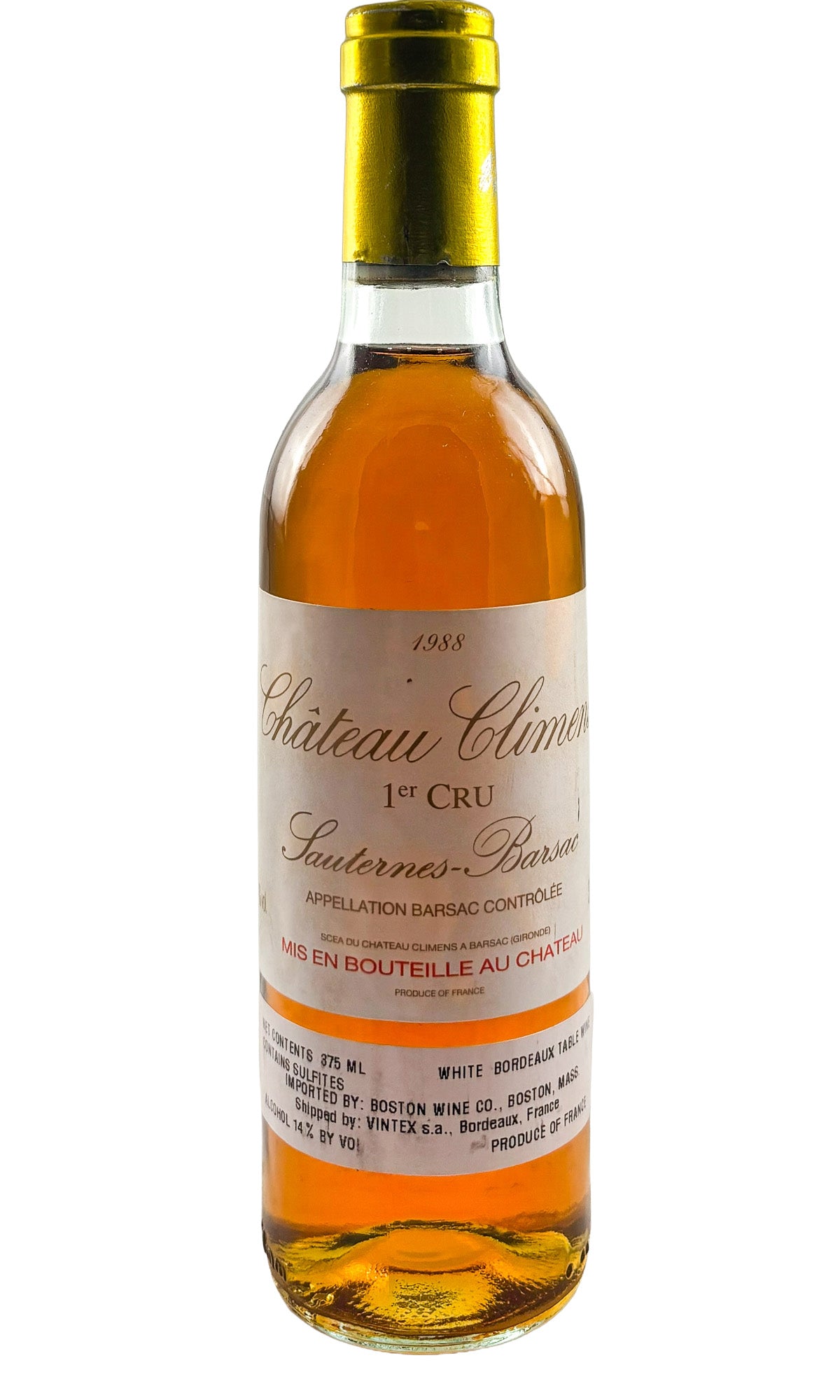 Bottle of Chateau Climens, Sauternes, 1988 (375mL) - Dessert Wine - Flatiron Wines & Spirits - New York