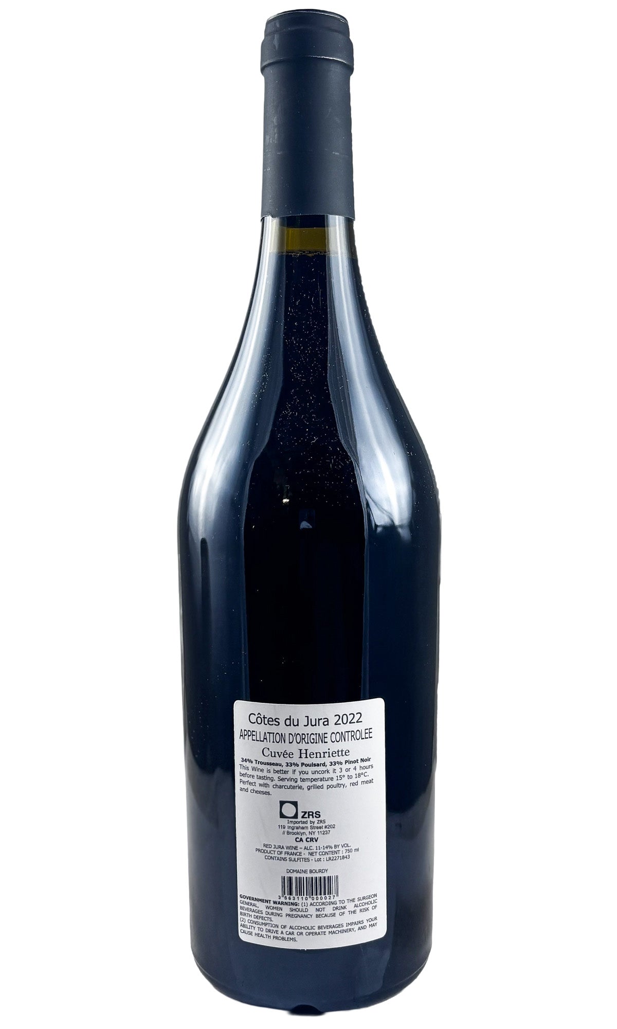 Bottle of Domaine Bourdy, Cuvee Henriette Cotes du Jura Rouge, 2022 - Red Wine - Flatiron Wines & Spirits - New York