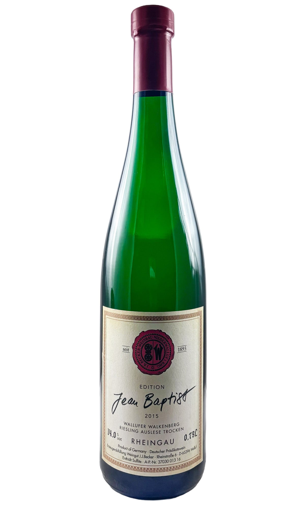 Bottle of JB Becker, Riesling Walkenberg Auslese "Jean Baptist", 2015 - White Wine - Flatiron Wines & Spirits - New York