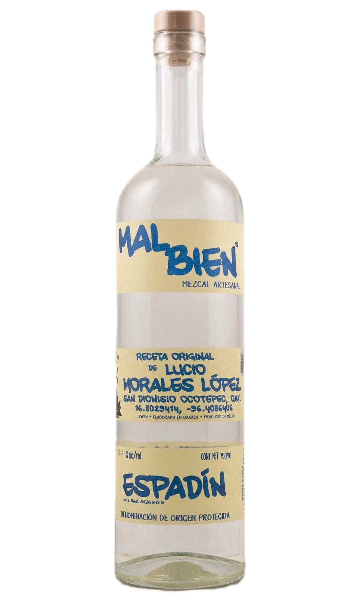 Bottle of Mal Bien, Espadin Mezcal (White Tape Label), NV - Spirit - Flatiron Wines & Spirits - New York