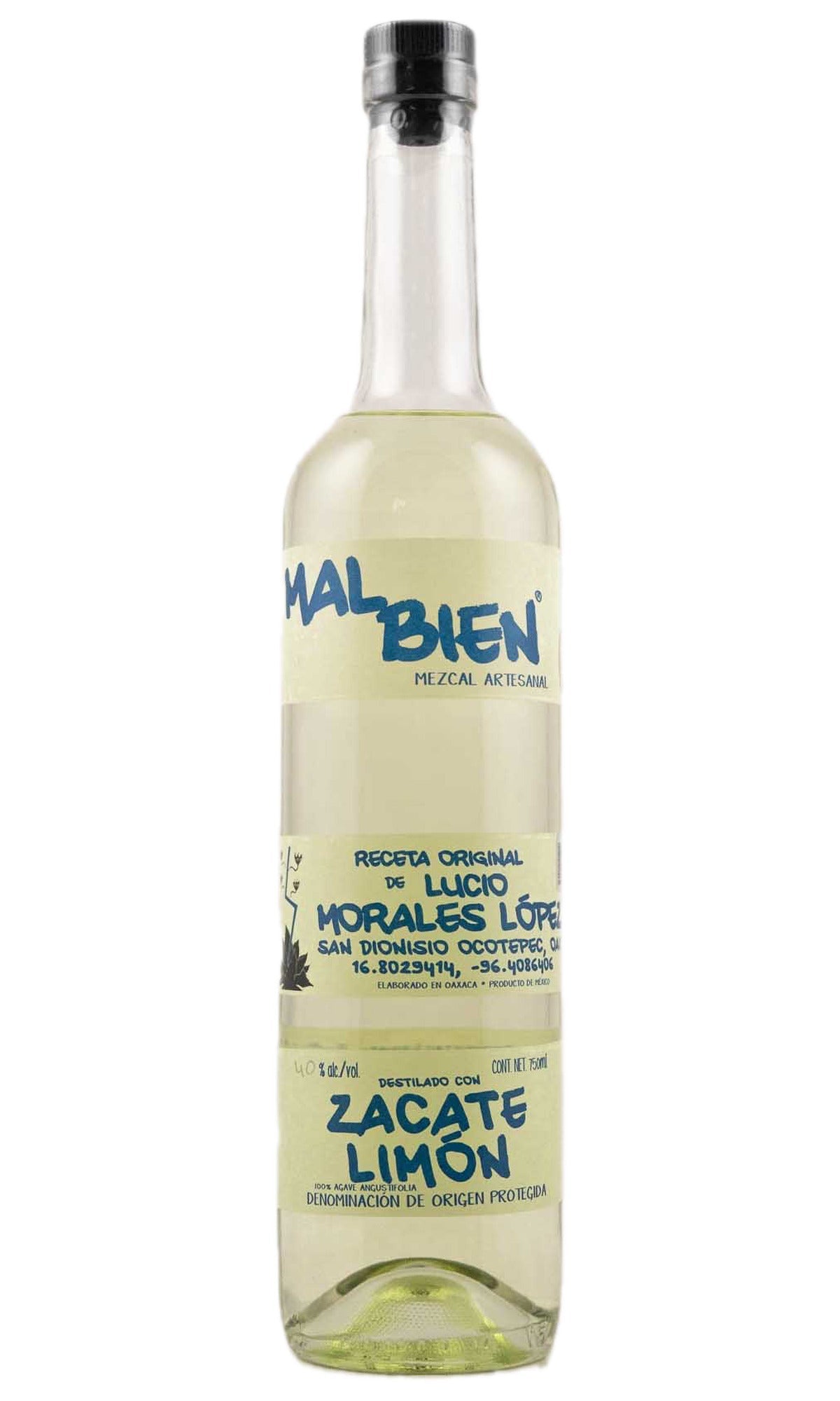 Bottle of Mal Bien, Zacate Limon (Lemongrass) Mezcal Artesanal, NV - Spirit - Flatiron Wines & Spirits - New York