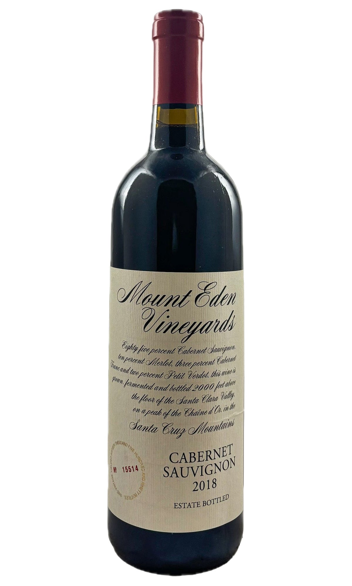 Bottle of Mount Eden Vineyards, Cabernet Sauvignon Estate Santa Cruz Mountains, 2018 - Red Wine - Flatiron Wines & Spirits - New York