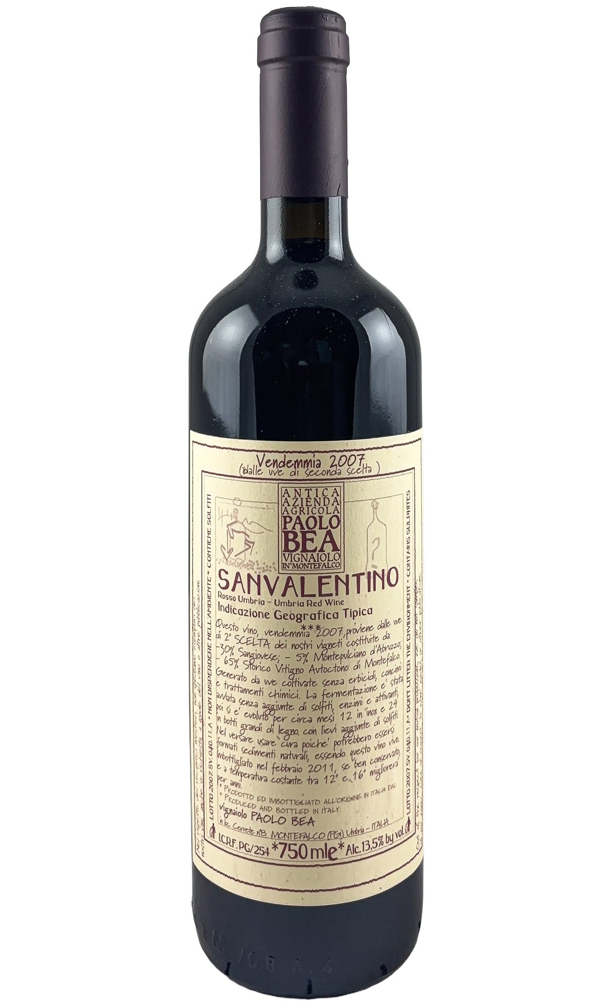 Bottle of Paolo Bea, Umbria Rosso San Valentino, 2007 - Red Wine - Flatiron Wines & Spirits - New York