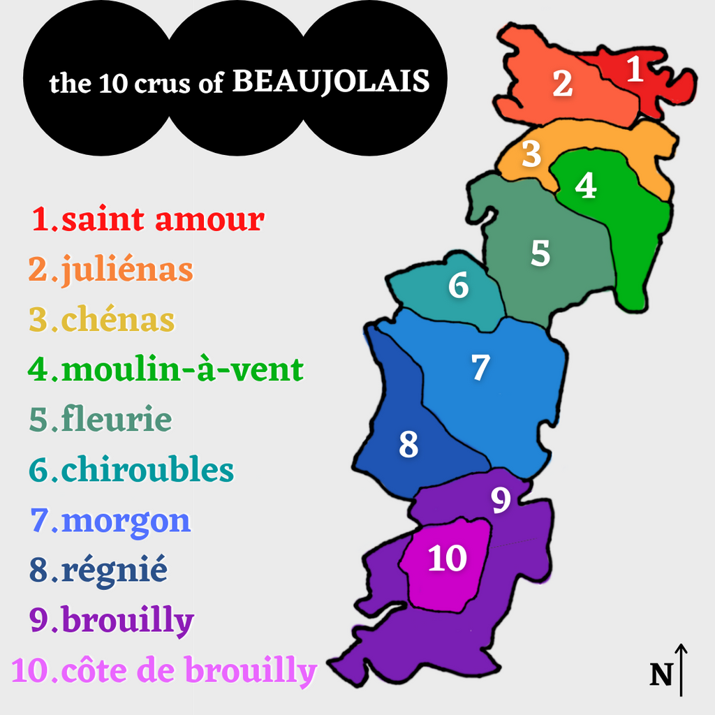 Color map of the 10 Crus of Beaujolais