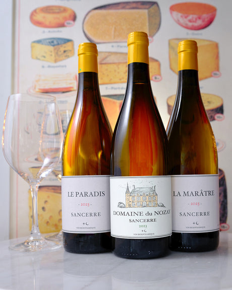 Stylized image of Nozay Sancerre bottles