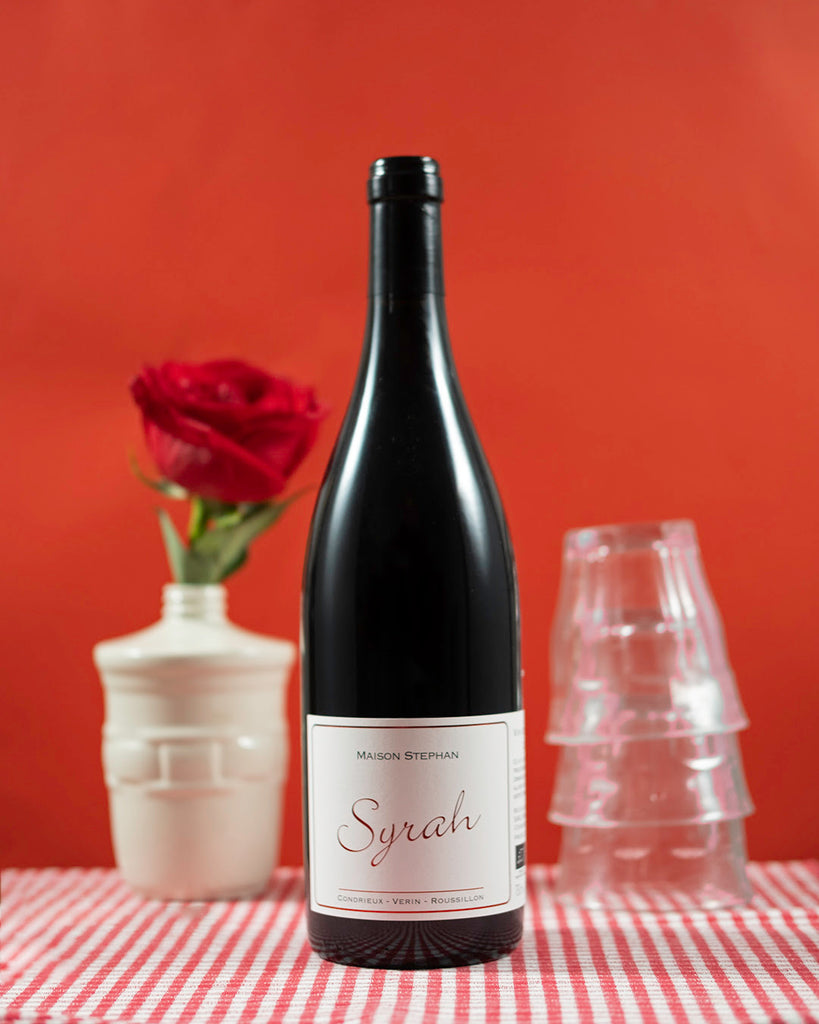 Stylized image of JM Stephan Syrah bottle