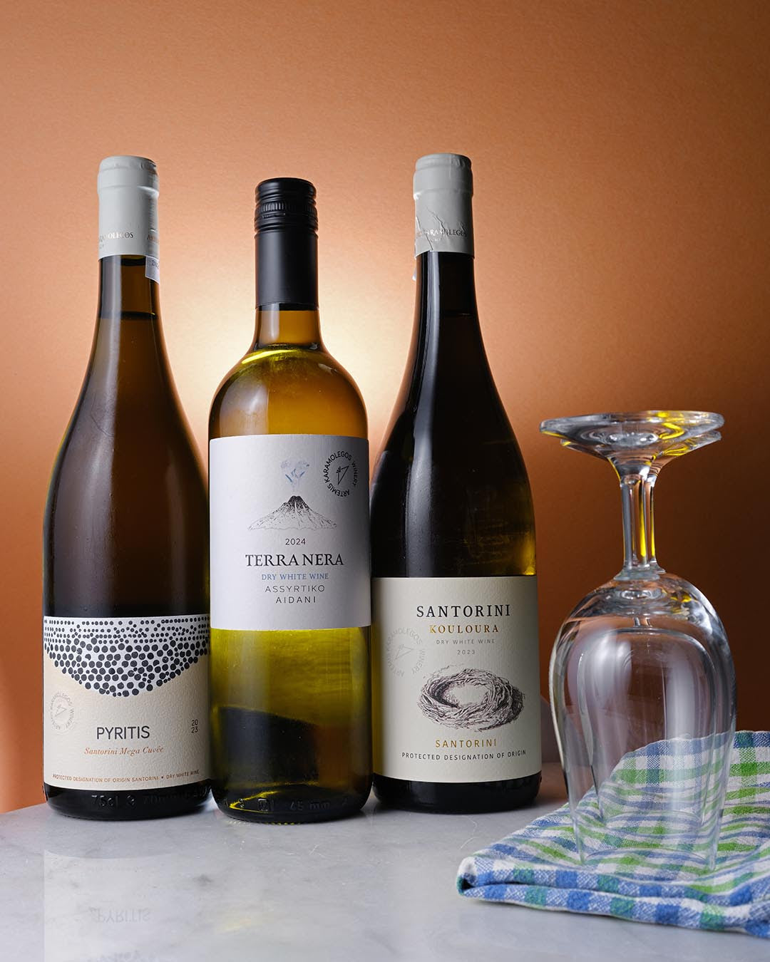 Stylized image of Greek wine bottles