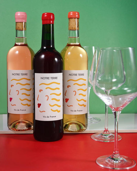 Stylized image of Notre Terre bottles