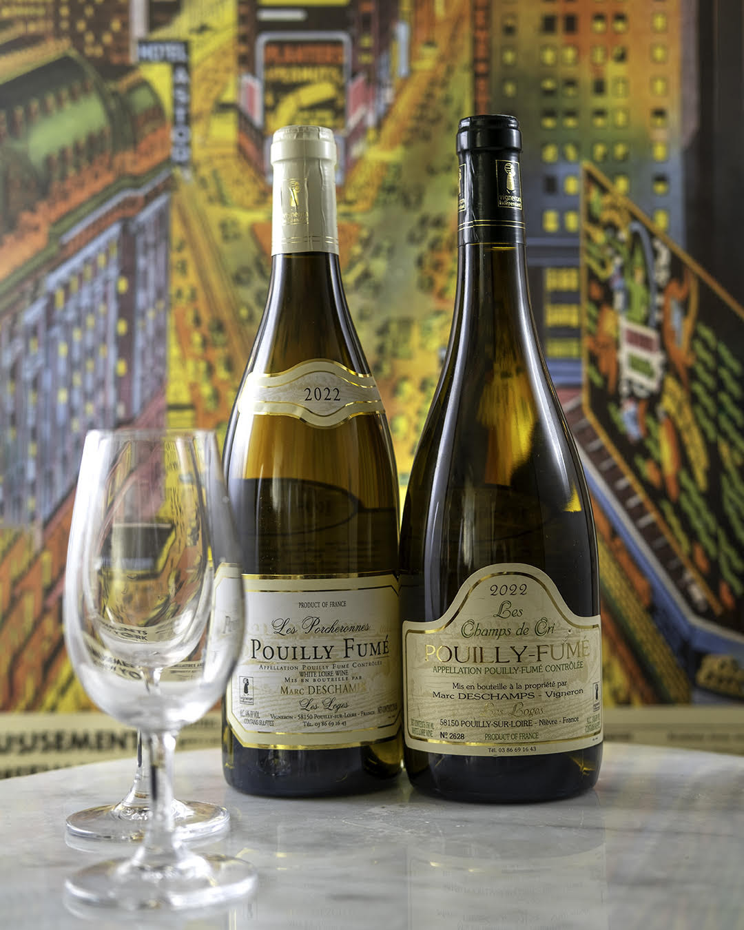 Stylized image of Marc Deschamps bottles