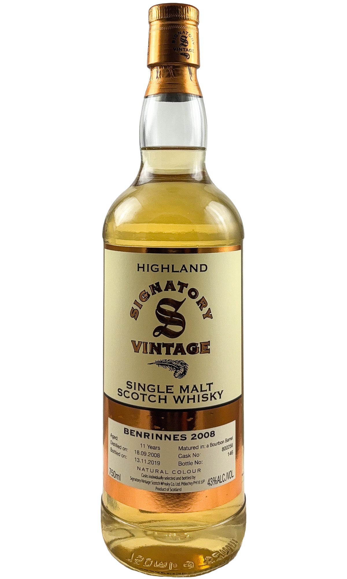 Bottle of Benrinnes (Signatory Vintage), Highland Single Malt Scotch Whisky 11 Year Old, 2008 - Spirit - Flatiron Wines & Spirits - New York