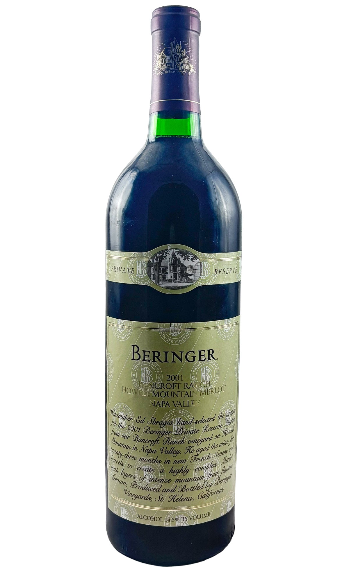 Bottle of Beringer, Napa Valley Merlot Bancroft Ranch Howell Mountain, 2001 - Red Wine - Flatiron Wines & Spirits - New York