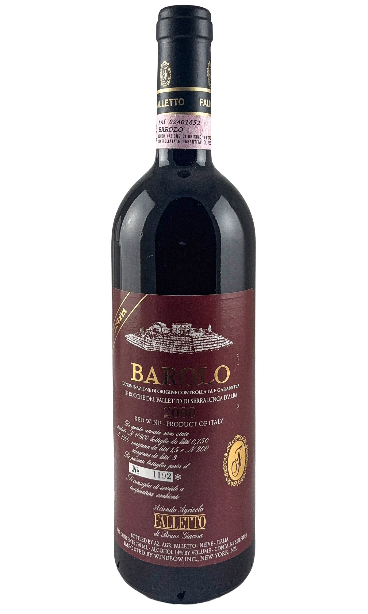 Bottle of Bruno Giacosa, Barolo Rocche del Falletto Riserva (Red Label), 2000 - Red Wine - Flatiron Wines & Spirits - New York