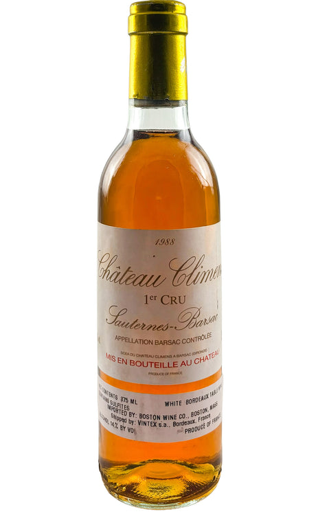 Bottle of Chateau Climens, Sauternes, 1988 (375mL) - Dessert Wine - Flatiron Wines & Spirits - New York