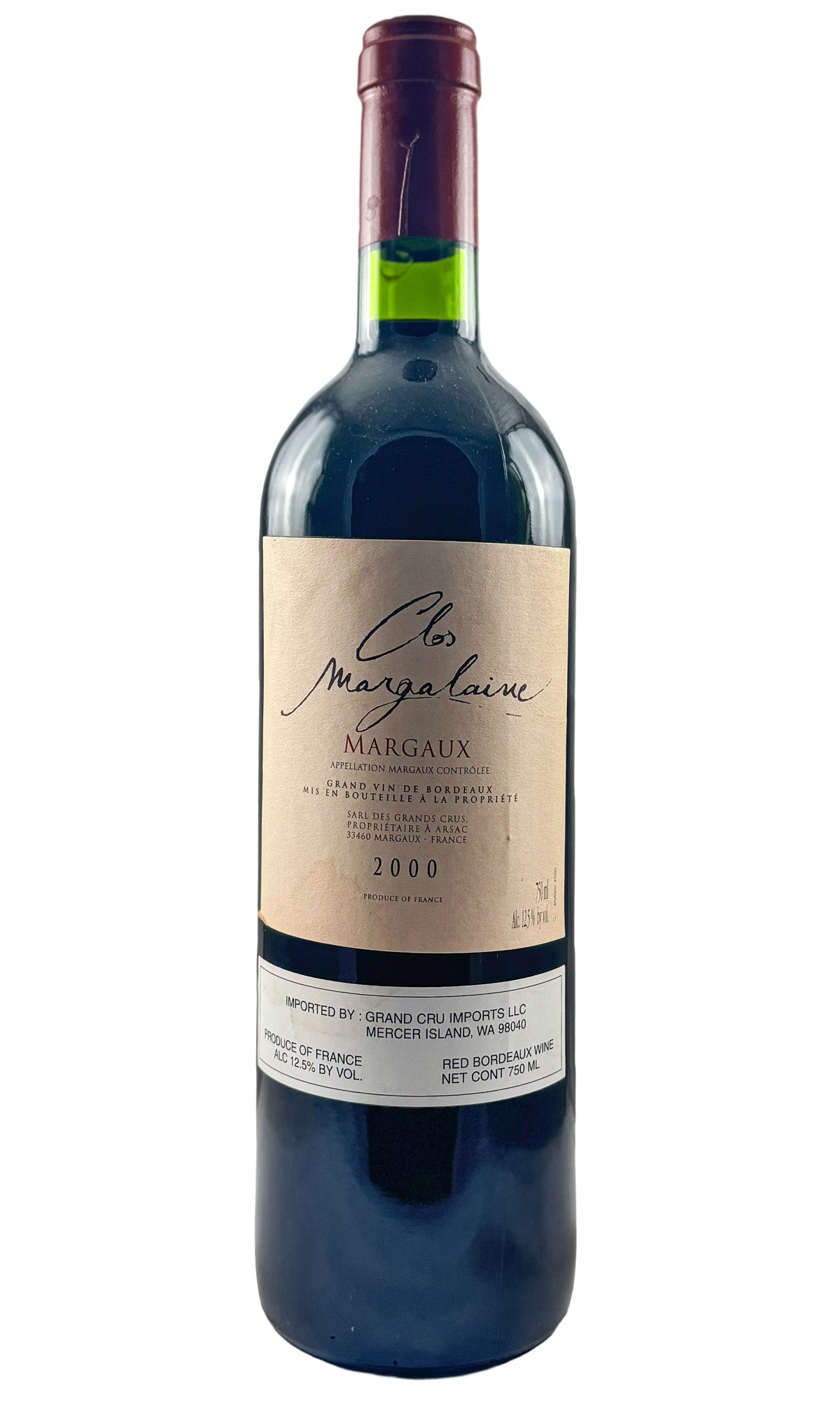 Bottle of Chateau Clos Margalaine, Margaux, 2000 - Red Wine - Flatiron Wines & Spirits - New York