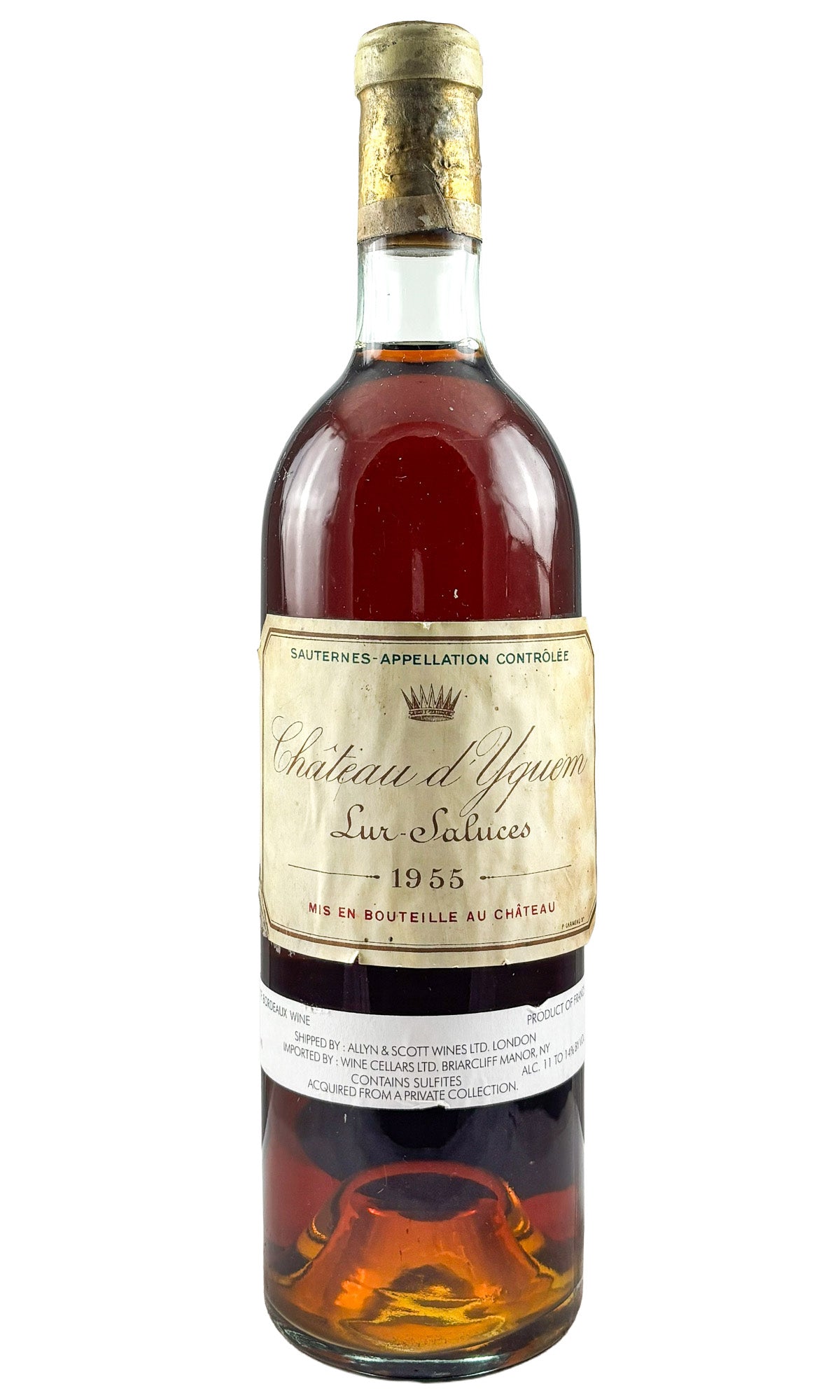Bottle of Chateau d'Yquem, Sauternes, 1955 - Dessert Wine - Flatiron Wines & Spirits - New York