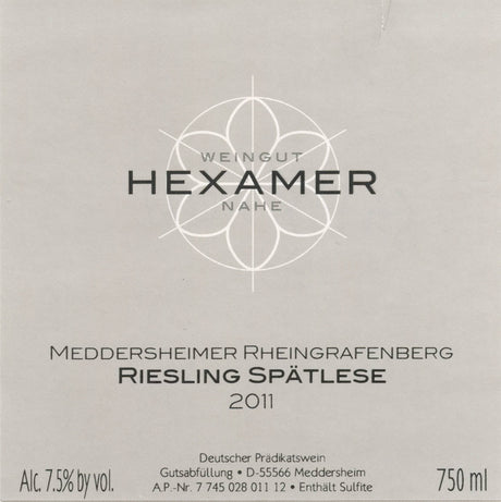 Hexamer, Meddersheimer Rheingrafenberg Riesling Spatlese, 2025 (Pre-Arrival, ETA Late Fall 2026)