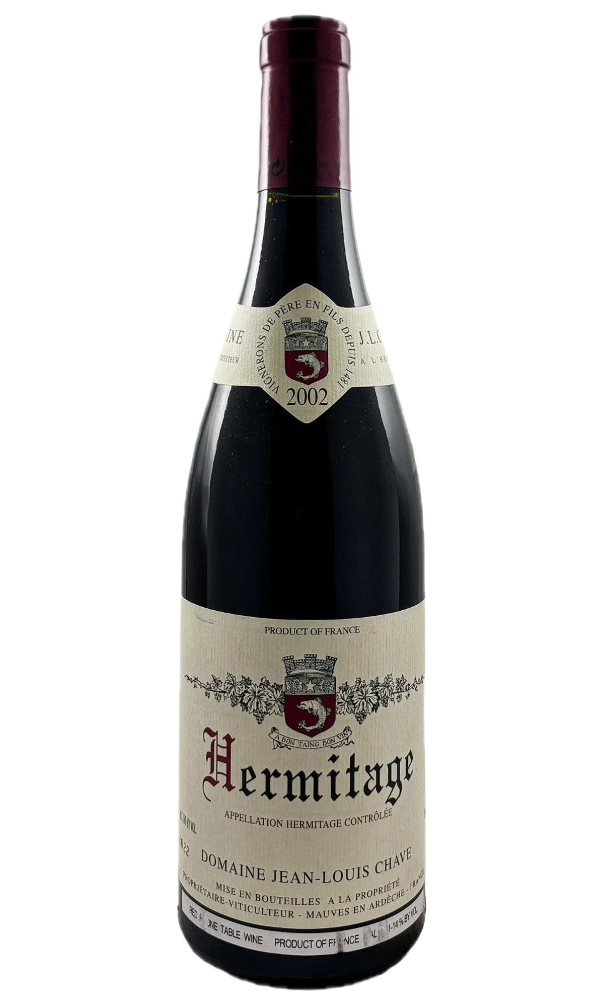 Bottle of Domaine Jean-Louis Chave, Hermitage Rouge, 2002 - Red Wine - Flatiron Wines & Spirits - New York