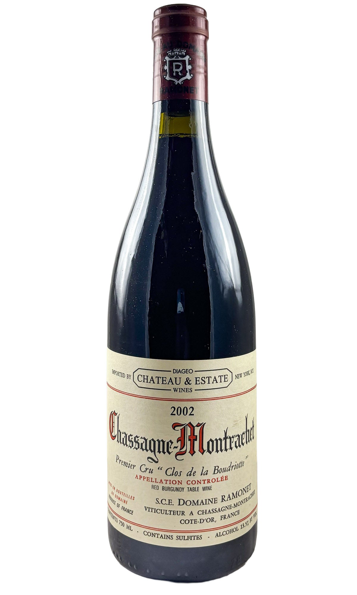 Bottle of Domaine Ramonet, Chassagne Montrachet 1er Cru Rouge Clos de la Boudriotte, 2002 - Red Wine - Flatiron Wines & Spirits - New York