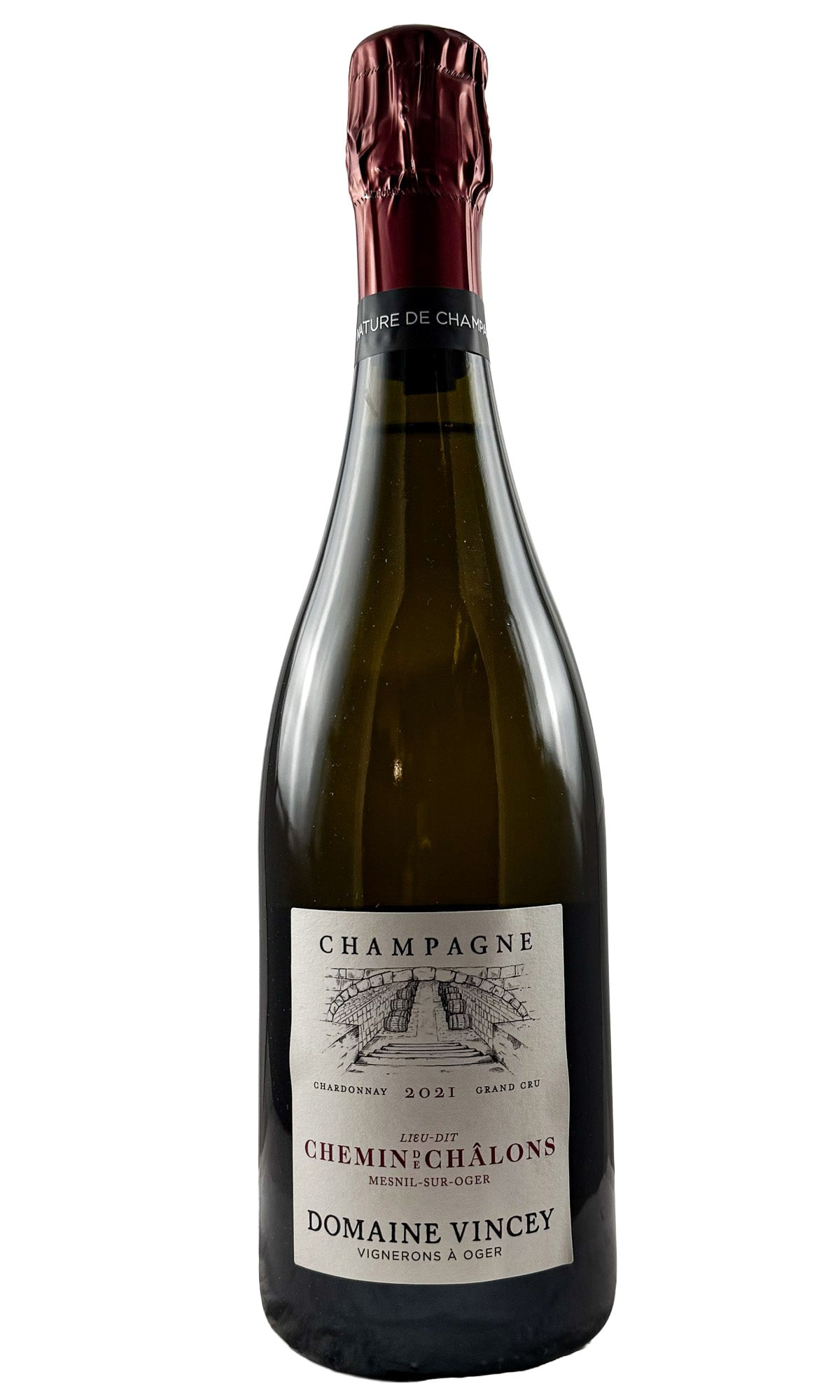 Bottle of Domaine Vincey, Champagne Blanc de Blancs Grand Cru Brut Nature "Chemin de Chalons Mesnil sur Oger", 2021 - Sparkling Wine - Flatiron Wines & Spirits - New York