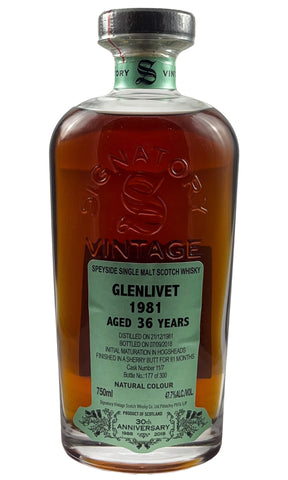 Bottle of Glenlivet (Signatory Vintage), Speyside Single Malt Scotch Whisky 36 Year Old 30th Anniversary, 1981 - Spirit - Flatiron Wines & Spirits - New York