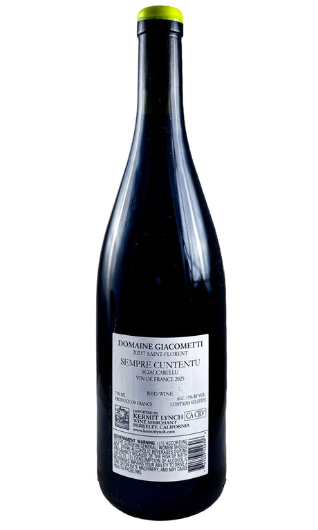 Bottle of Giacometti, VdF Rouge 'Sempre Cuntentu', 2025 - Red Wine - Flatiron Wines & Spirits - New York
