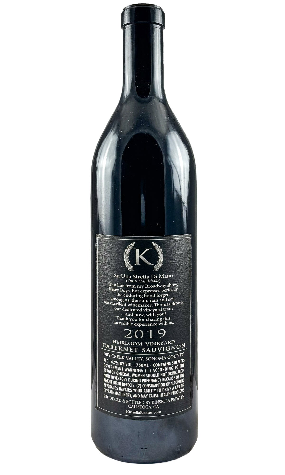 Bottle of Kinsella Estates, Heirloom Vineyards Cabernet Sauvignon, 2019 - Red Wine - Flatiron Wines & Spirits - New York
