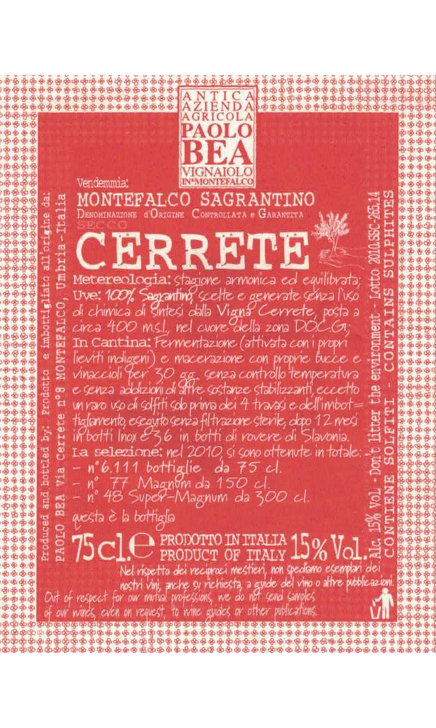 Bottle of Paolo Bea, Cerrete Montefalco Sagrantino Secco, 2017 (1.5L) - Red Wine - Flatiron Wines & Spirits - New York