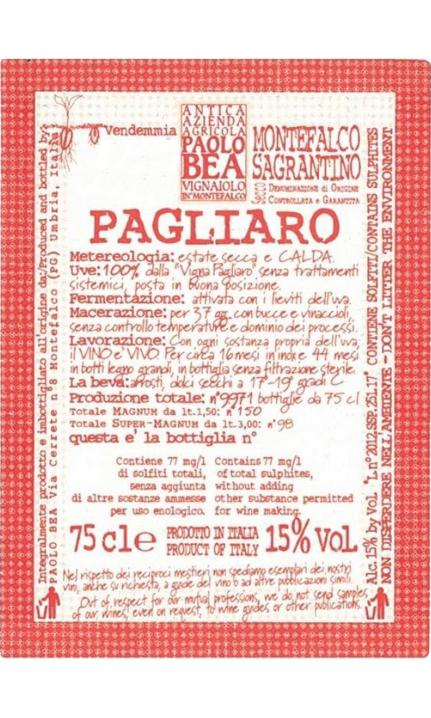 Bottle of Paolo Bea, Sagrantino di Montefalco Secco "Pagliaro", 2019 - Red Wine - Flatiron Wines & Spirits - New York