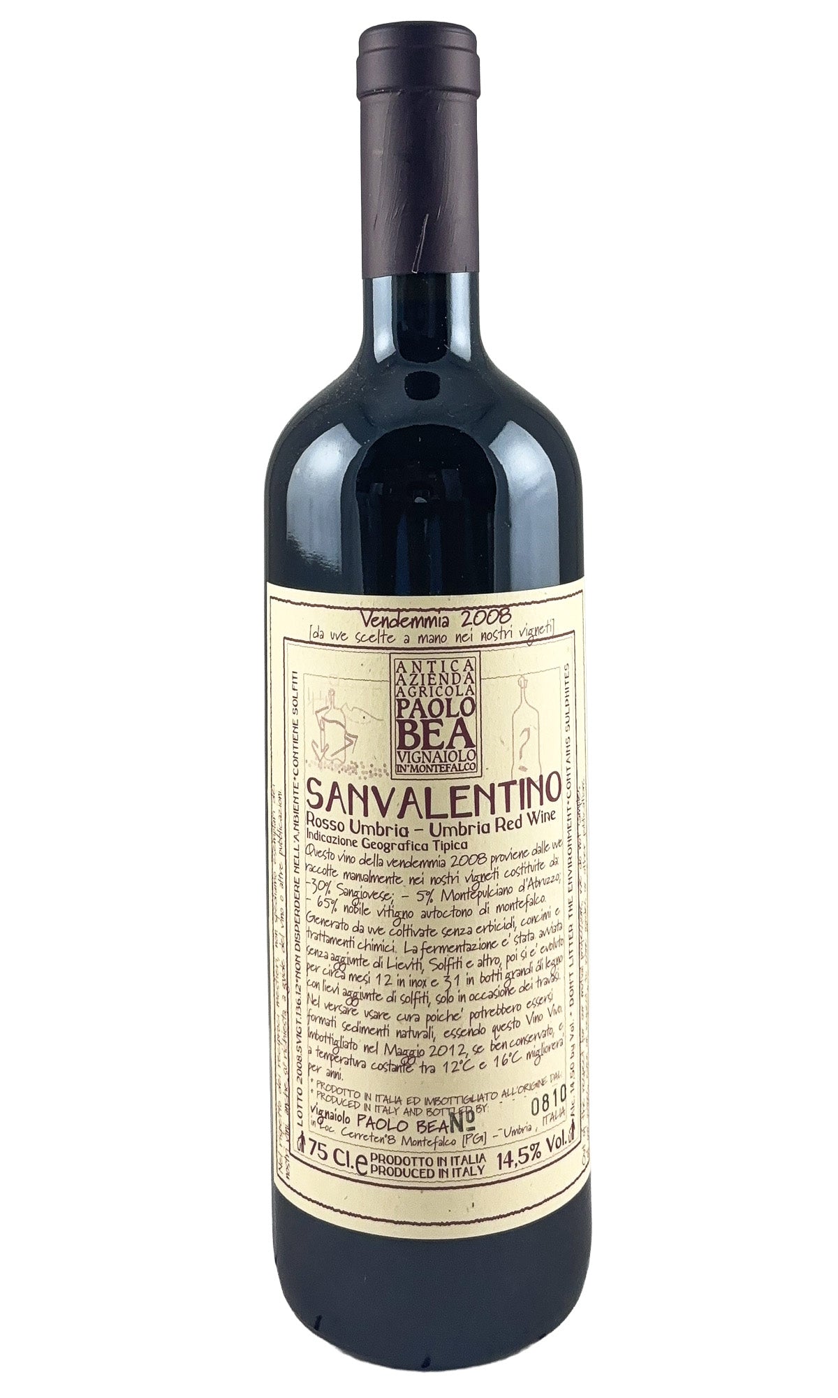 Bottle of Paolo Bea, Umbria Rosso San Valentino, 2008 - Red Wine - Flatiron Wines & Spirits - New York
