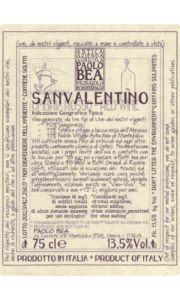 Bottle of Paolo Bea, Umbria Rosso "San Valentino", 2019 - Red Wine - Flatiron Wines & Spirits - New York