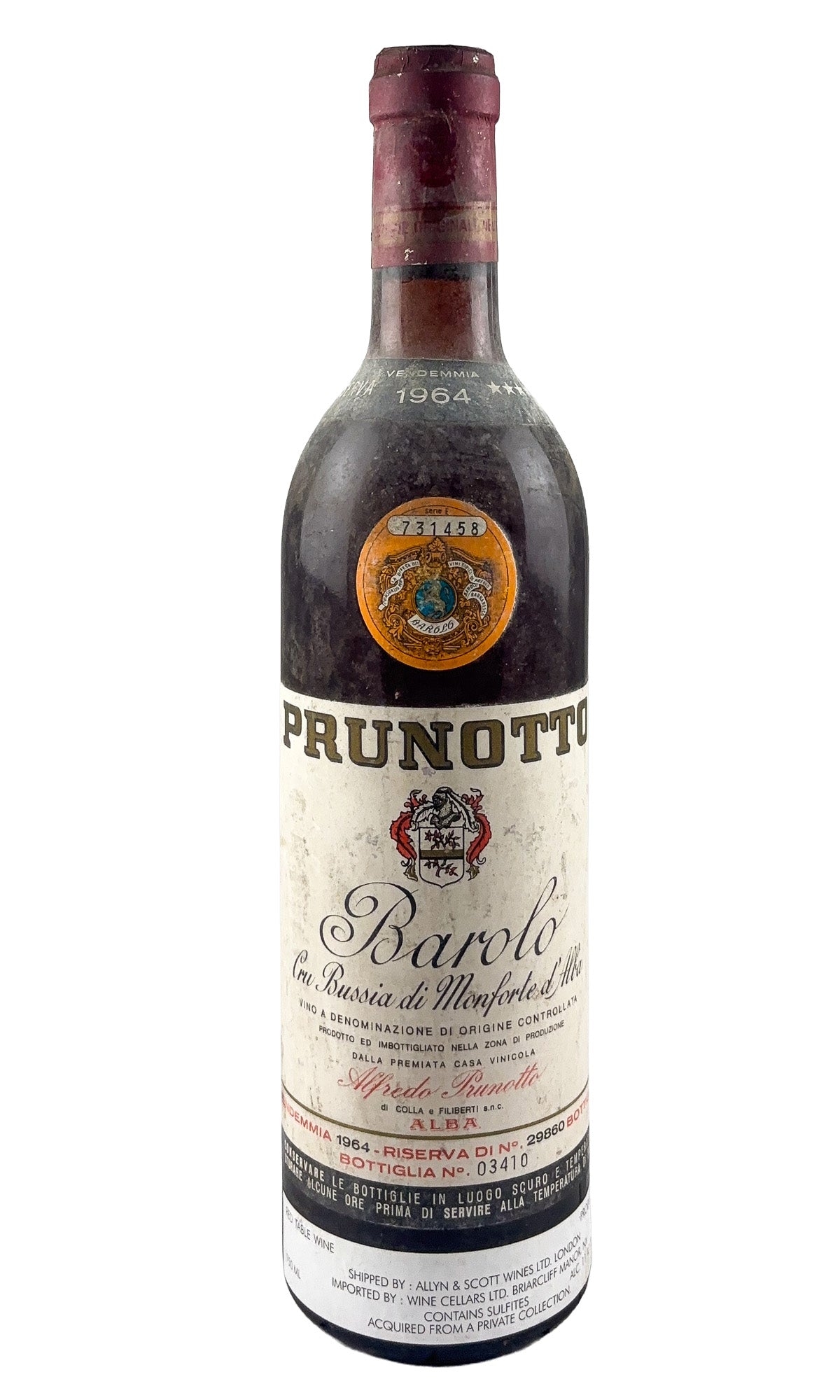 Bottle of Prunotto, Barolo Bussia di Monforte d'Alba Riserva, 1964 - Red Wine - Flatiron Wines & Spirits - New York