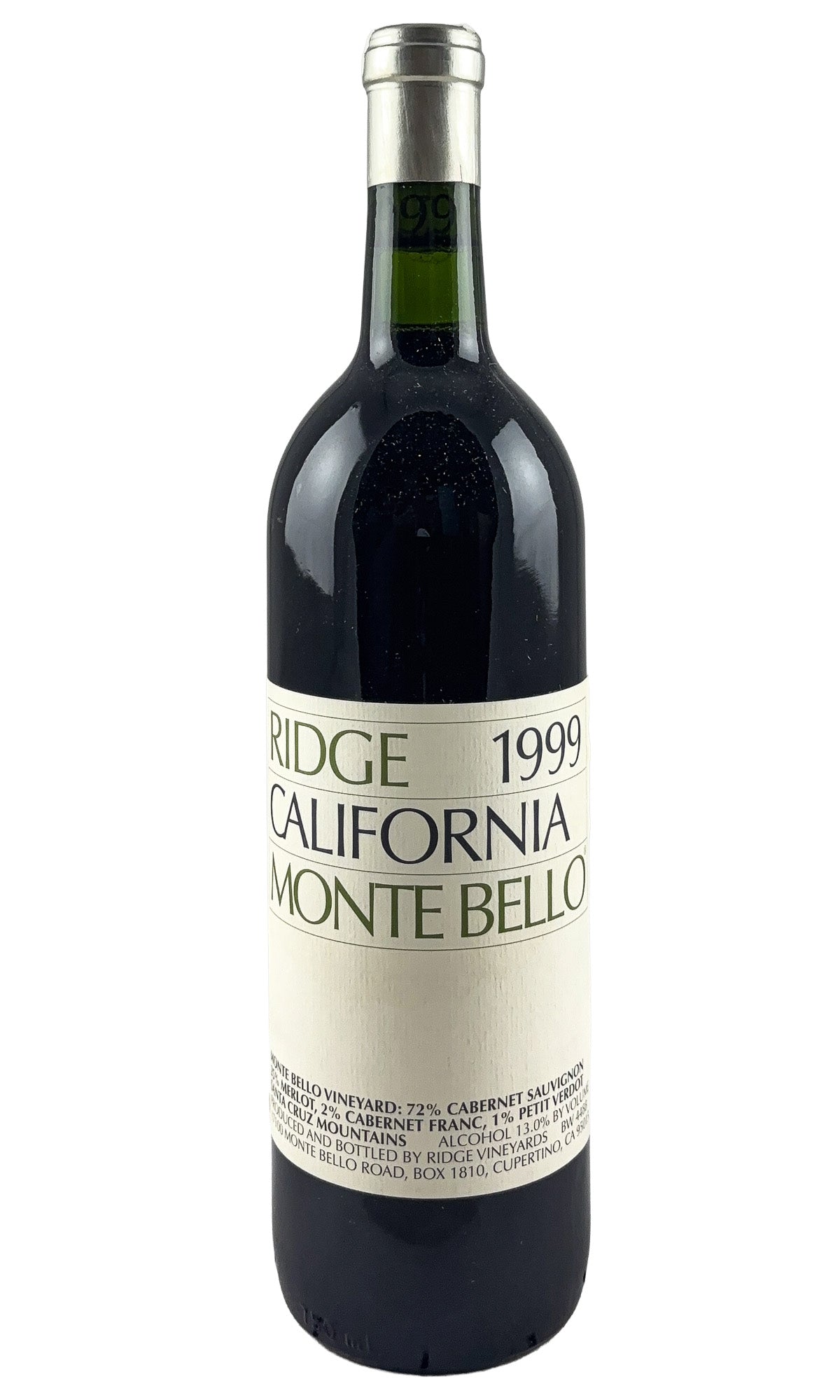 Bottle of Ridge, Cabernet Sauvignon Monte Bello, 1999 - Red Wine - Flatiron Wines & Spirits - New York